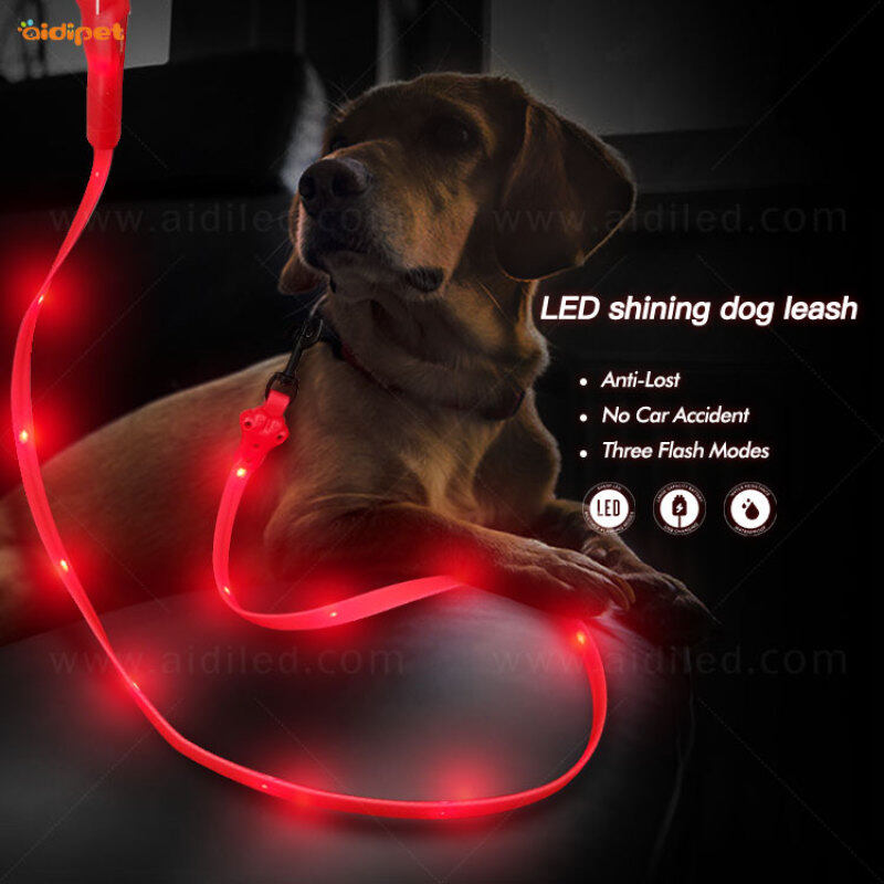 Led PVC flat Dog Leash USB rechargeable battery dot light style high light pet leash